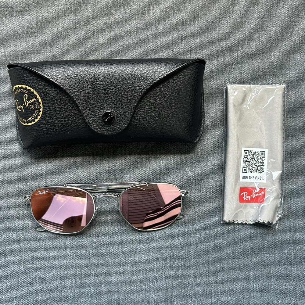 BRAND NEW RAY BANZ woman marshall frame silver rim pibk reflective lens w/ case